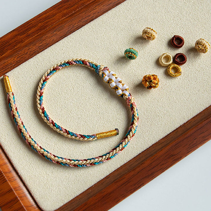 Buddha Stones Handmade Dunhuang Color Peach Blossom Pattern Braid String Bracelet - image 8
