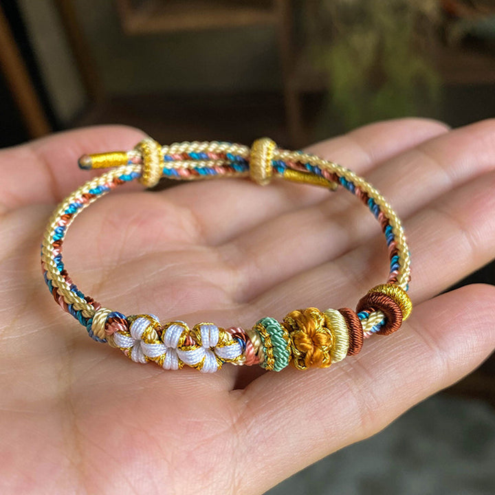 Buddha Stones Handmade Dunhuang Color Peach Blossom Pattern Braid String Bracelet - image 5