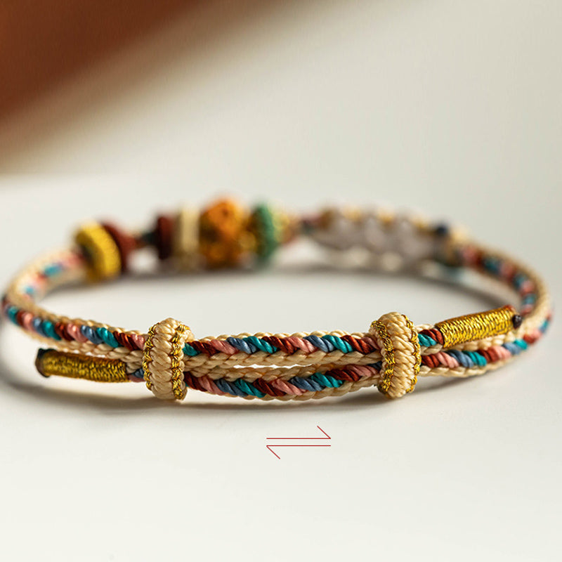 Buddha Stones Handmade Dunhuang Color Peach Blossom Pattern Braid String Bracelet - image 10