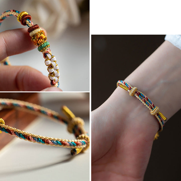 Buddha Stones Handmade Dunhuang Color Peach Blossom Pattern Braid String Bracelet - image 13