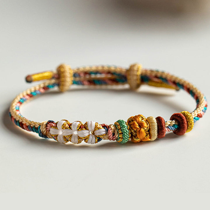 Buddha Stones Handmade Dunhuang Color Peach Blossom Pattern Braid String Bracelet - image 3