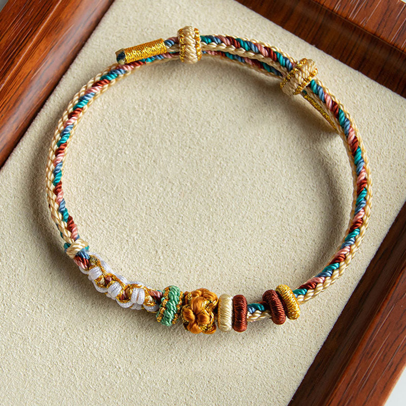 Buddha Stones Handmade Dunhuang Color Peach Blossom Pattern Braid String Bracelet - image 4