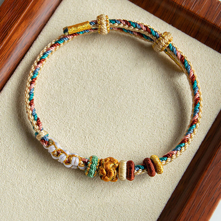 Buddha Stones Handmade Dunhuang Color Peach Blossom Pattern Braid String Bracelet - image 4