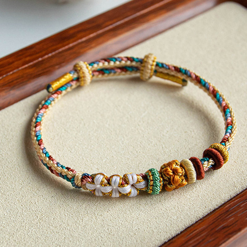 Buddha Stones Handmade Dunhuang Color Peach Blossom Pattern Braid String Bracelet - image 2