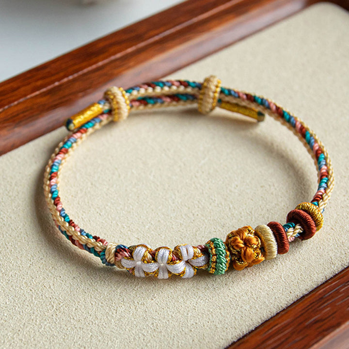 Buddha Stones Handmade Dunhuang Color Peach Blossom Pattern Braid String Bracelet - image 2