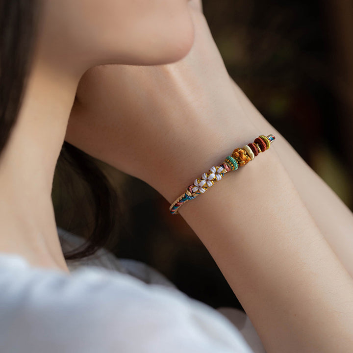 Buddha Stones Handmade Dunhuang Color Peach Blossom Pattern Braid String Bracelet - image 11