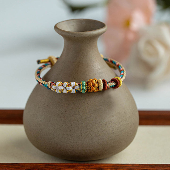 Buddha Stones Handmade Dunhuang Color Peach Blossom Pattern Braid String Bracelet - image 6