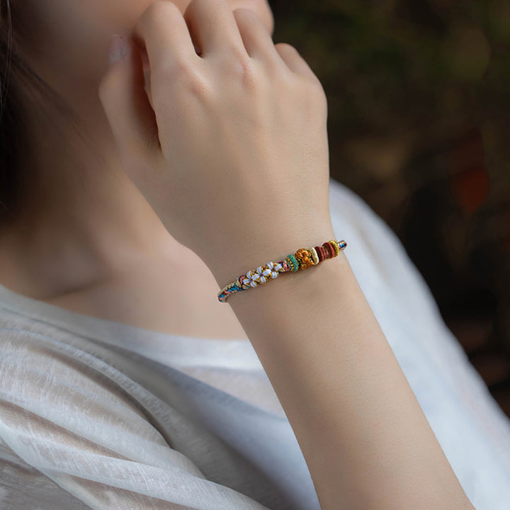 Buddha Stones Handmade Dunhuang Color Peach Blossom Pattern Braid String Bracelet - image 12