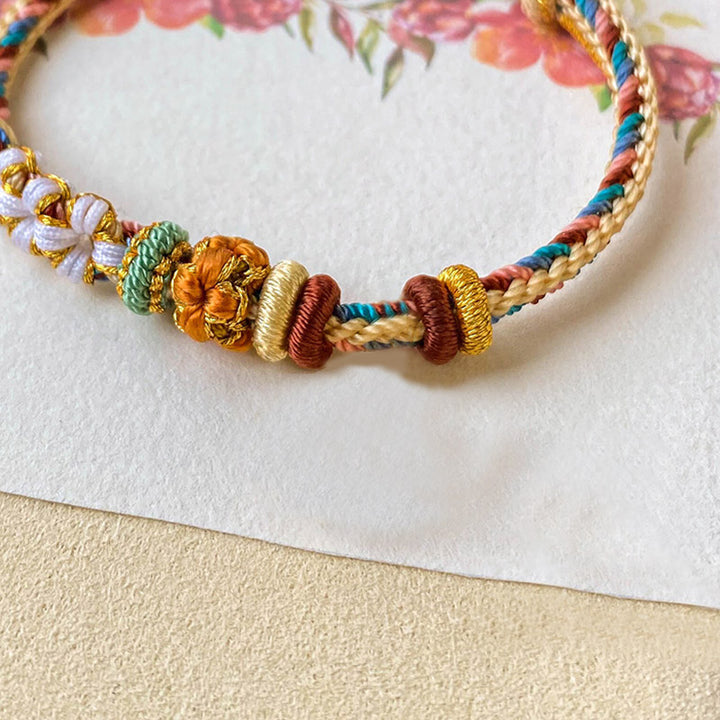 Buddha Stones Handmade Dunhuang Color Peach Blossom Pattern Braid String Bracelet - image 7