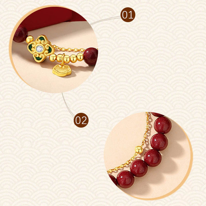 Buddha Stones 925 Sterling Silver Natural Cinnabar Four Leaf Clover Flower Blessing Chain Bracelet - image 9