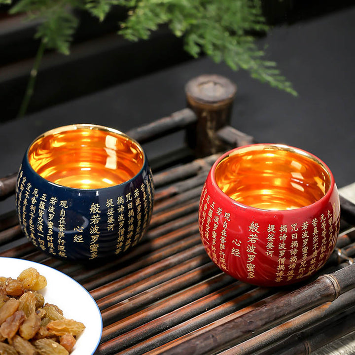 Buddha Stones Heart Sutra Great Compassion Mantra Engraved Ceramic Teacup Kung Fu Tea Cup - image 1