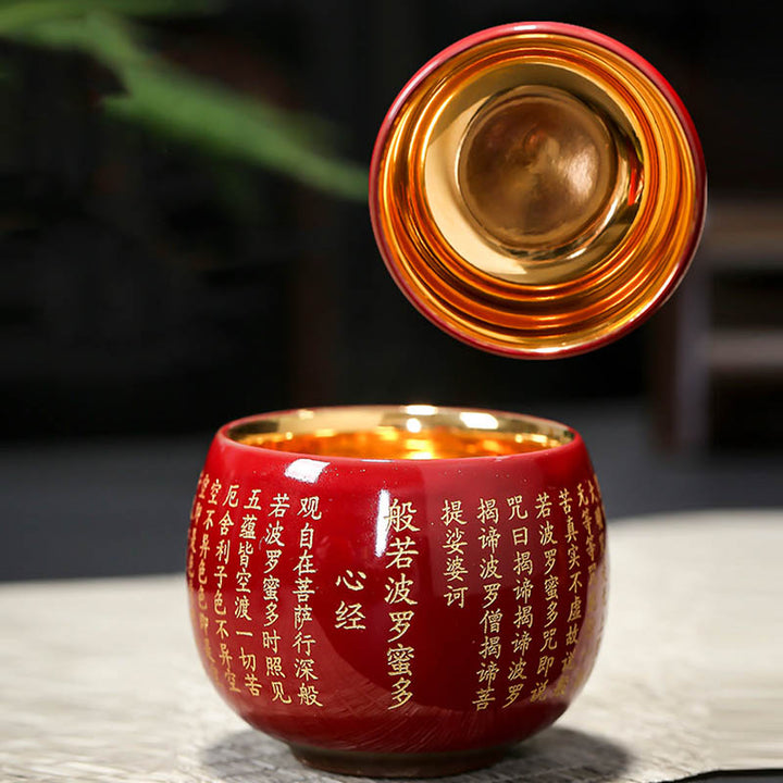 Buddha Stones Heart Sutra Great Compassion Mantra Engraved Ceramic Teacup Kung Fu Tea Cup - image 3