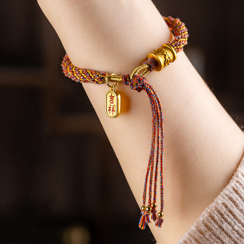 Buddha Stones Handmade Multicolored Tibetan Om Mani Padme Hum Ruyi Auspicious Charm Braided Bracelet - image 2