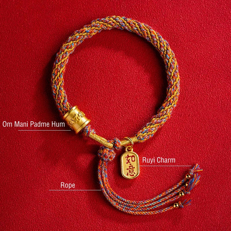 Buddha Stones Handmade Multicolored Tibetan Om Mani Padme Hum Ruyi Auspicious Charm Braided Bracelet - image 10
