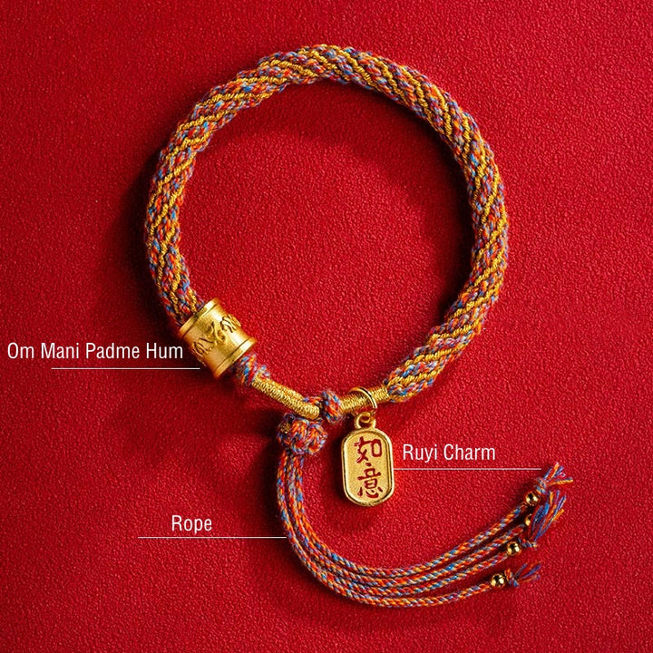 Buddha Stones Handmade Multicolored Tibetan Om Mani Padme Hum Ruyi Auspicious Charm Braided Bracelet - image 10