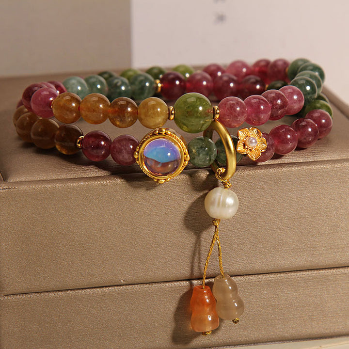 Buddha Stones Multicolored Tourmaline Positive Double Wrap Gourd Charm Bracelet - image 1
