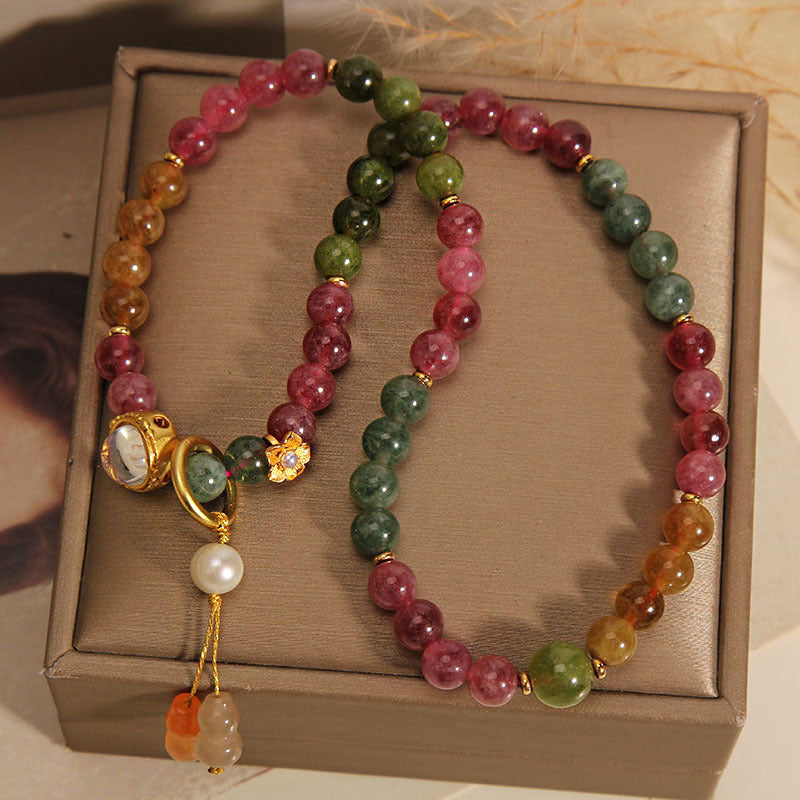 Buddha Stones Multicolored Tourmaline Positive Double Wrap Gourd Charm Bracelet - image 2