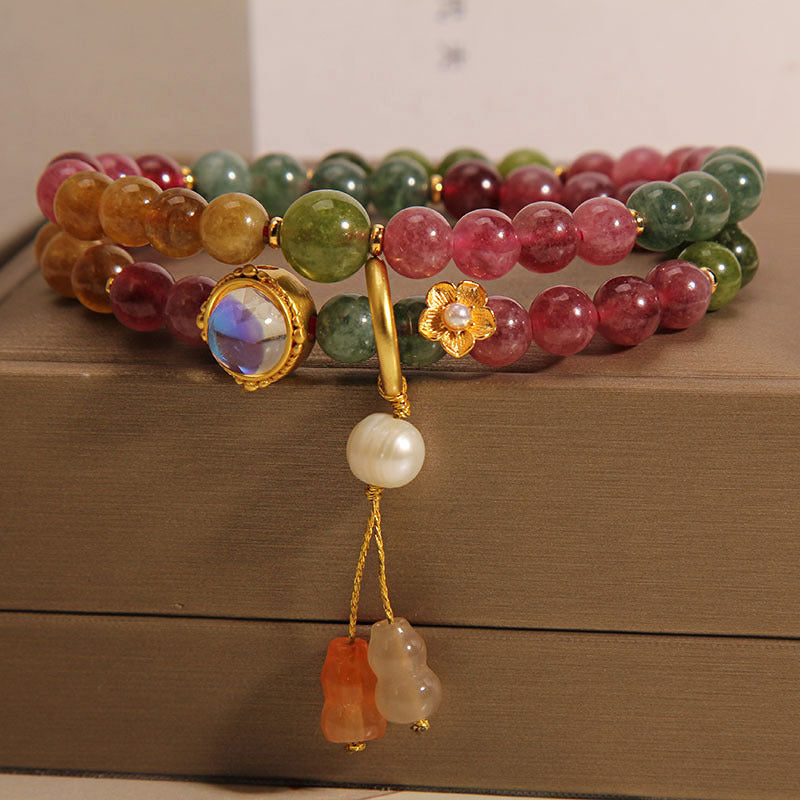 Buddha Stones Multicolored Tourmaline Positive Double Wrap Gourd Charm Bracelet - Tourmaline(Positive♥Love)(Wrist Circumference 14-16cm)Double Wrap - image 0