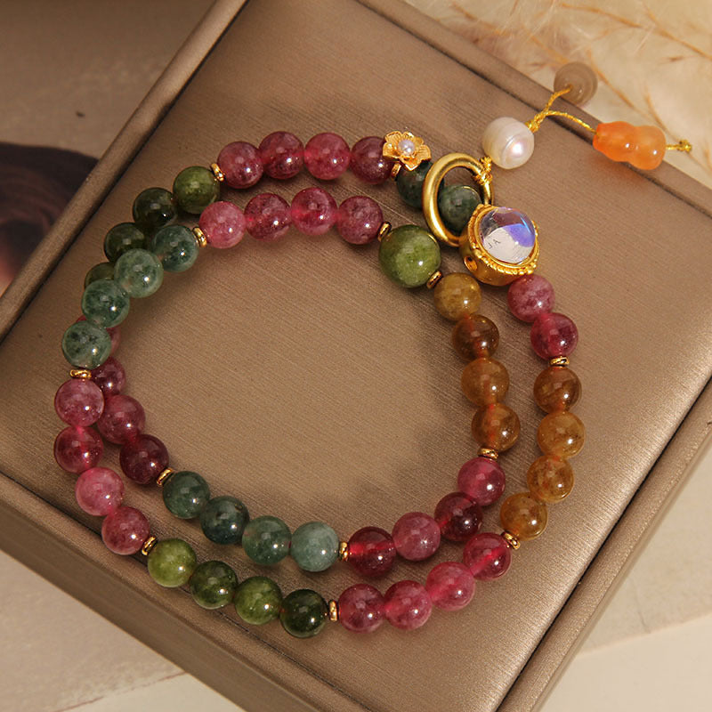 Buddha Stones Multicolored Tourmaline Positive Double Wrap Gourd Charm Bracelet - image 4