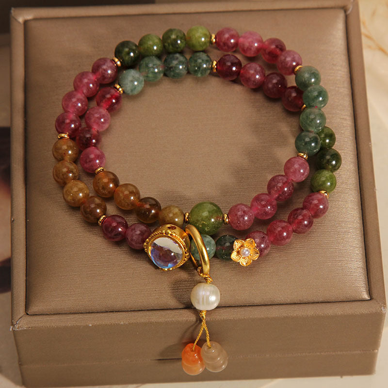 Buddha Stones Multicolored Tourmaline Positive Double Wrap Gourd Charm Bracelet - image 6