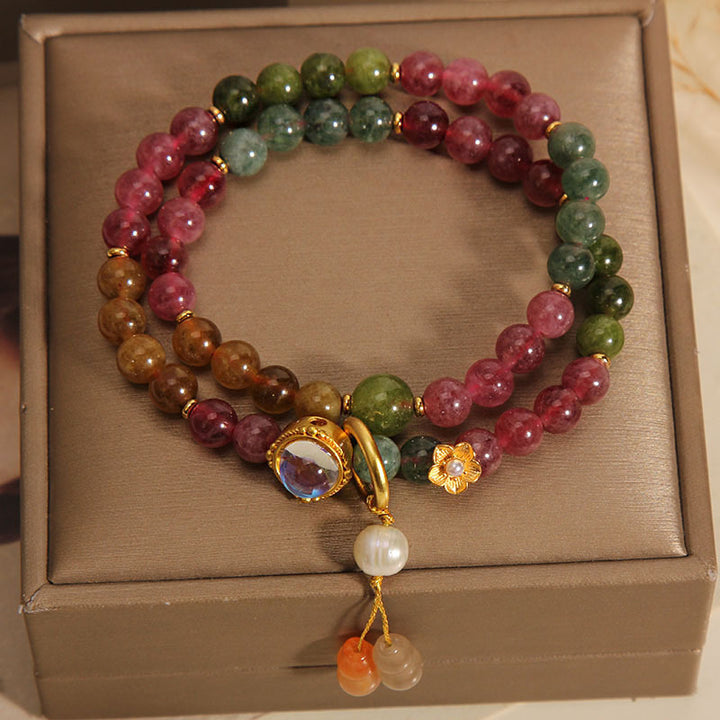Buddha Stones Multicolored Tourmaline Positive Double Wrap Gourd Charm Bracelet - image 6