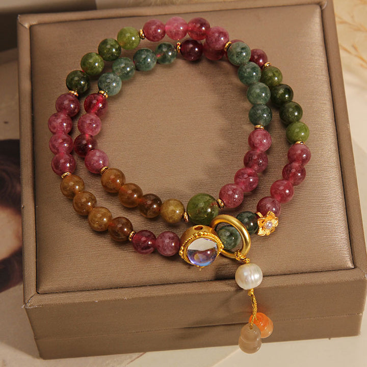 Buddha Stones Multicolored Tourmaline Positive Double Wrap Gourd Charm Bracelet - image 3