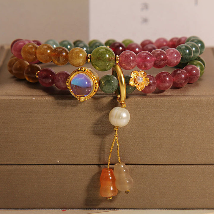 Buddha Stones Multicolored Tourmaline Positive Double Wrap Gourd Charm Bracelet - image 7