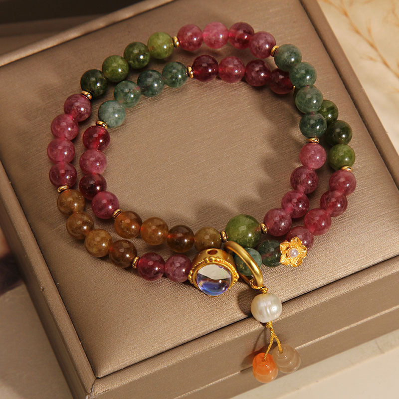 Buddha Stones Multicolored Tourmaline Positive Double Wrap Gourd Charm Bracelet - image 5