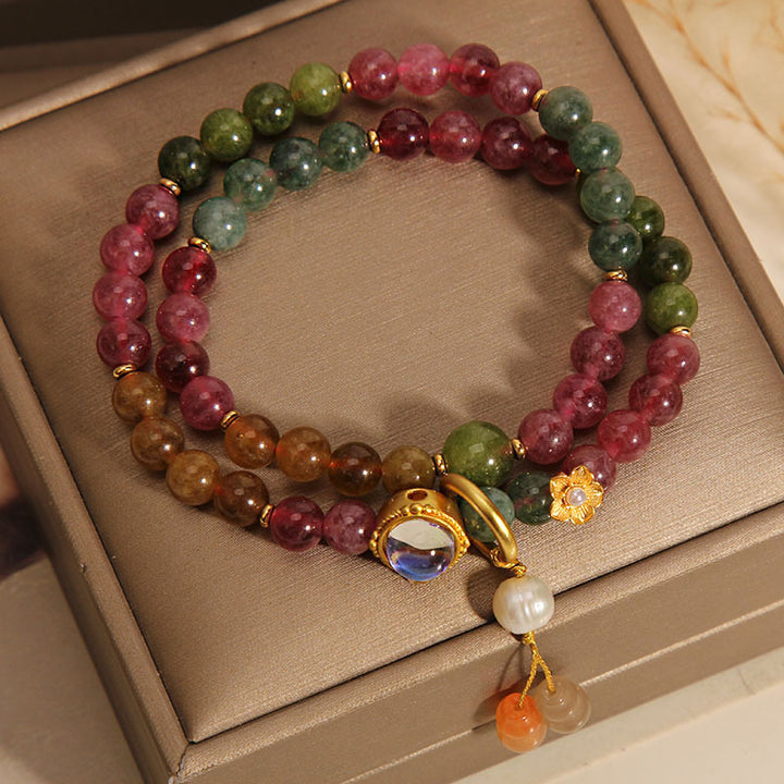 Buddha Stones Multicolored Tourmaline Positive Double Wrap Gourd Charm Bracelet - image 5