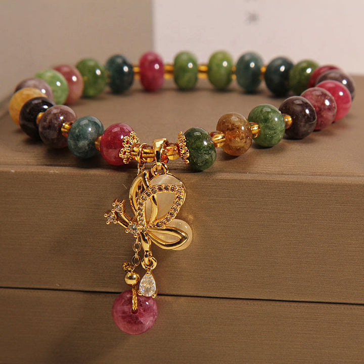 Buddha Stones Colorful Tourmaline Butterfly Charm Wisdom Bracelet - image 4