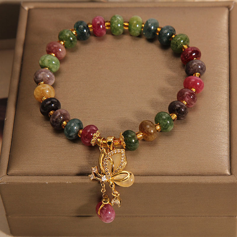 Buddha Stones Colorful Tourmaline Butterfly Charm Wisdom Bracelet - image 2