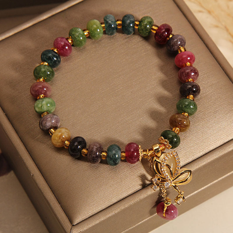Buddha Stones Colorful Tourmaline Butterfly Charm Wisdom Bracelet - image 1