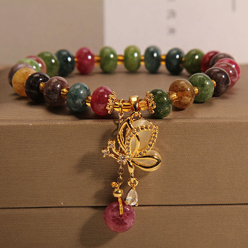 Buddha Stones Colorful Tourmaline Butterfly Charm Wisdom Bracelet - Tourmaline(Positive♥Love)(Wrist Circumference 14-16cm) - image 0
