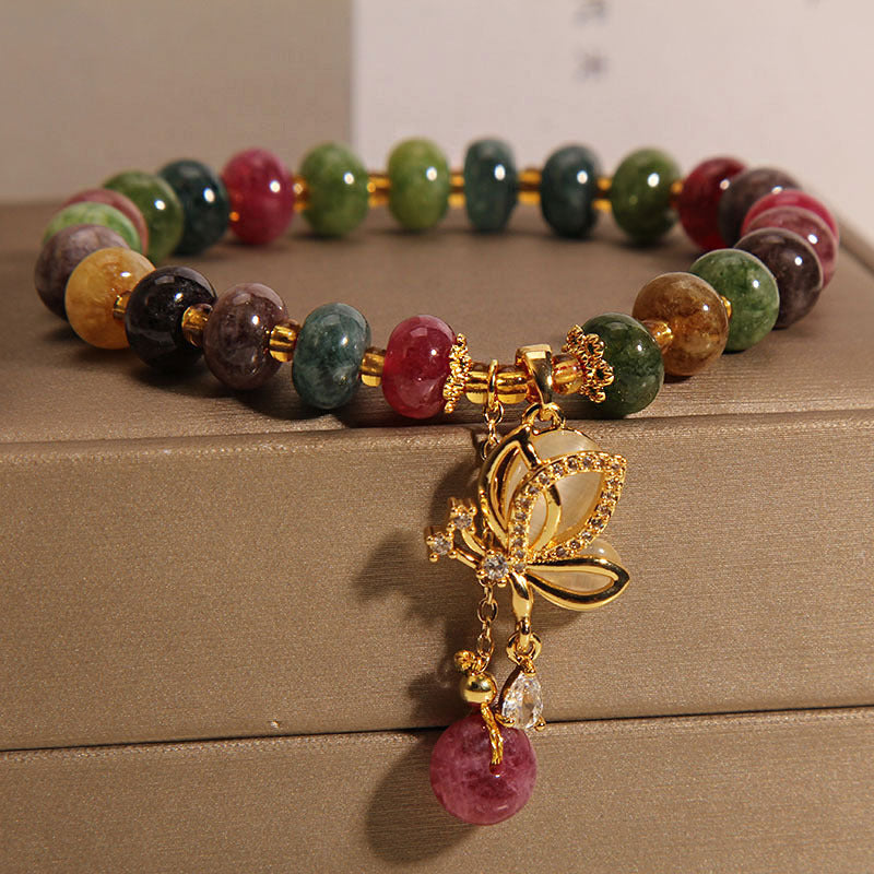 Buddha Stones Colorful Tourmaline Butterfly Charm Wisdom Bracelet - image 5