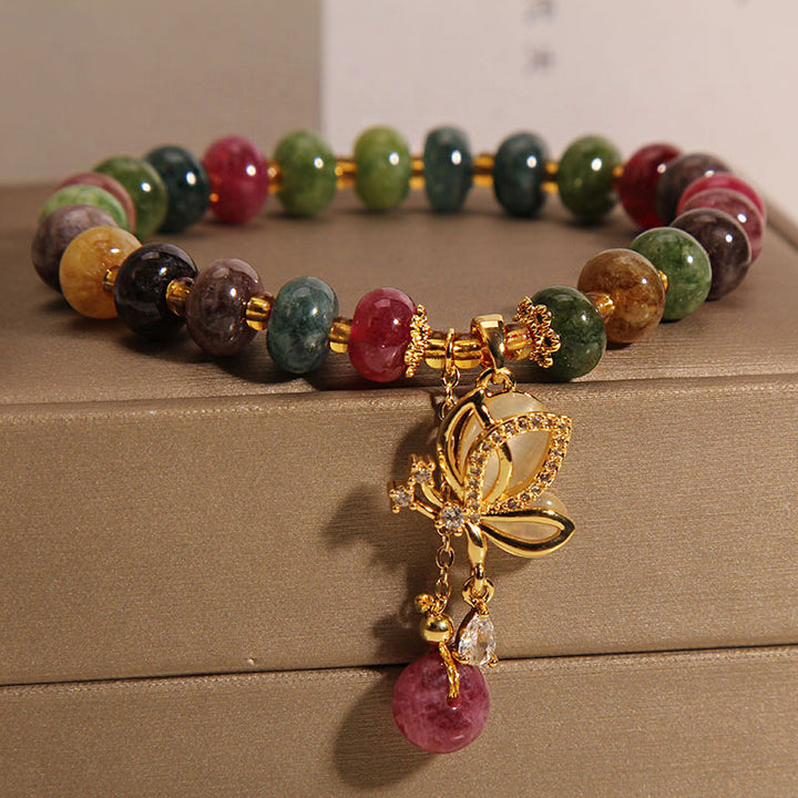 Buddha Stones Colorful Tourmaline Butterfly Charm Wisdom Bracelet - image 5