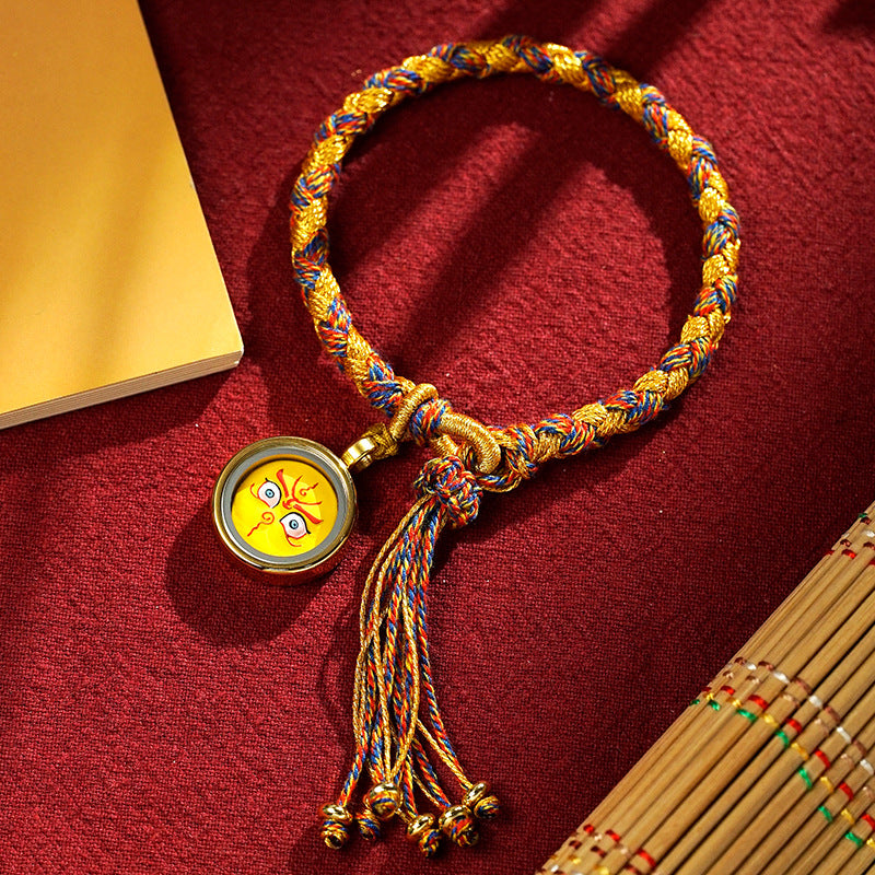 Buddha Stones Handmade Tibetan Five God Of Wealth Dragon Scale Rope Luck Braid Bracelet - Colorful Gold Yellow God of Wealth(Wrist Circumference 14-18cm) - image 0