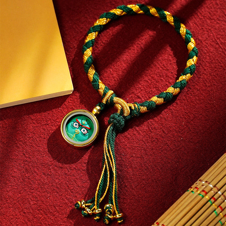 Buddha Stones Handmade Tibetan Five God Of Wealth Dragon Scale Rope Luck Braid Bracelet - Green Gold Green God of Wealth(Wrist Circumference 14-18cm) - image 13