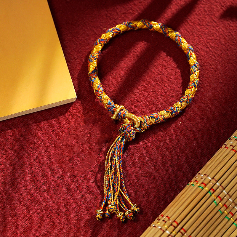 Buddha Stones Handmade Tibetan Five God Of Wealth Dragon Scale Rope Luck Braid Bracelet - Colorful Gold(Wrist Circumference 14-18cm) - image 15
