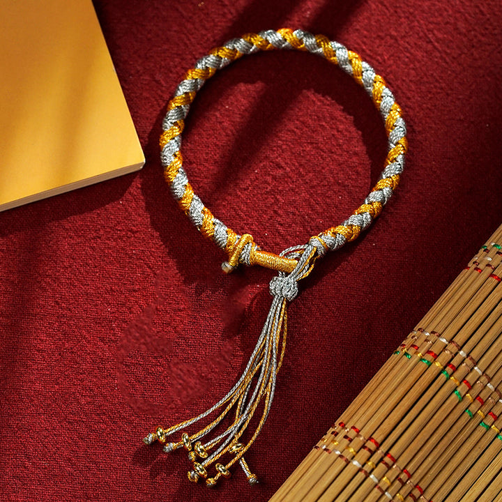 Buddha Stones Handmade Tibetan Five God Of Wealth Dragon Scale Rope Luck Braid Bracelet - Gray Gold(Wrist Circumference 14-18cm) - image 16