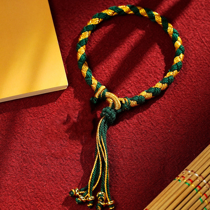 Buddha Stones Handmade Tibetan Five God Of Wealth Dragon Scale Rope Luck Braid Bracelet - Green Gold(Wrist Circumference 14-18cm) - image 19