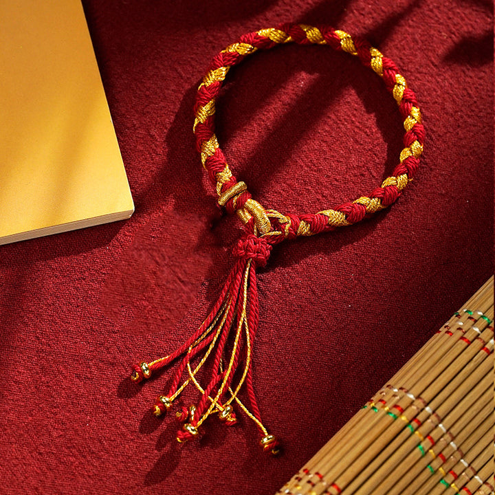 Buddha Stones Handmade Tibetan Five God Of Wealth Dragon Scale Rope Luck Braid Bracelet - Red Gold(Wrist Circumference 14-18cm) - image 17
