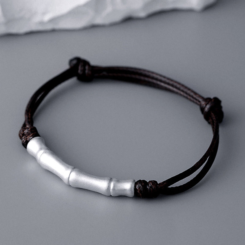 Buddha Stones 999 Sterling Silver Bone Pattern Luck Rope Braided Bracelet - image 5