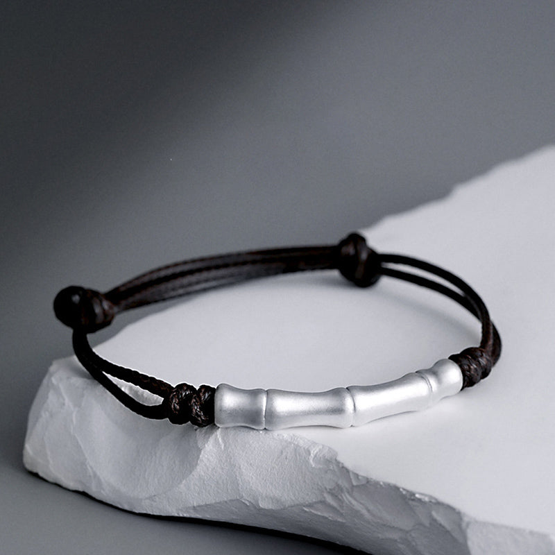 Buddha Stones 999 Sterling Silver Bone Pattern Luck Rope Braided Bracelet - Black Rope(Wrist Circumference 14-23cm) - image 4
