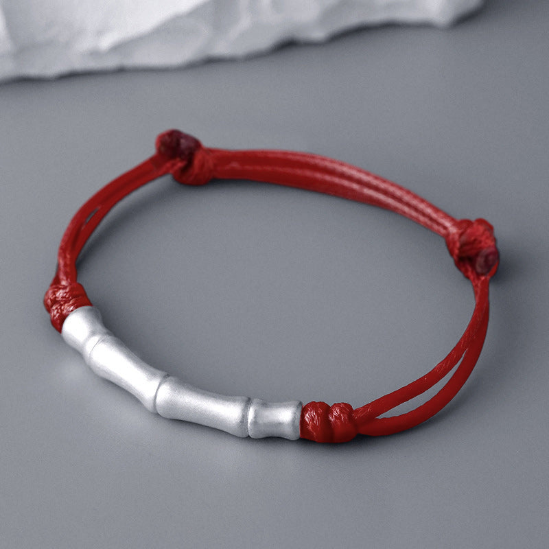 Buddha Stones 999 Sterling Silver Bone Pattern Luck Rope Braided Bracelet - image 1