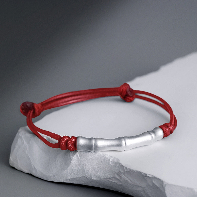 Buddha Stones 999 Sterling Silver Bone Pattern Luck Rope Braided Bracelet - Red Rope(Wrist Circumference 14-23cm) - image 0