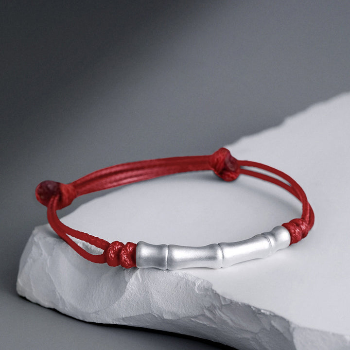 Buddha Stones 999 Sterling Silver Bone Pattern Luck Rope Braided Bracelet - Red Rope(Wrist Circumference 14-23cm) - image 0