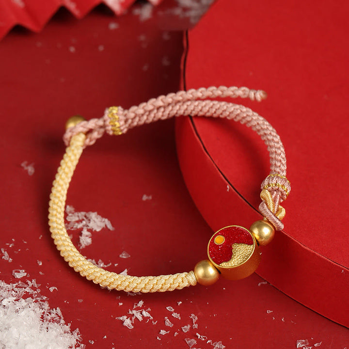 Buddha Stones Handmade Mountain and Sea Engraved Luck Two-Color String Couple Bracelet - Sun&Mountain(Women)(Bracelet Size 15-20cm) - image 4