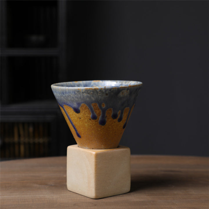 Buddha Stones Vintage Gradient Ceramic Coffee Mug Tea Latte Espresso Coffee Cup With Base 200ml - Blue Beige 9.3cm*9.5cm*200ml - image 2
