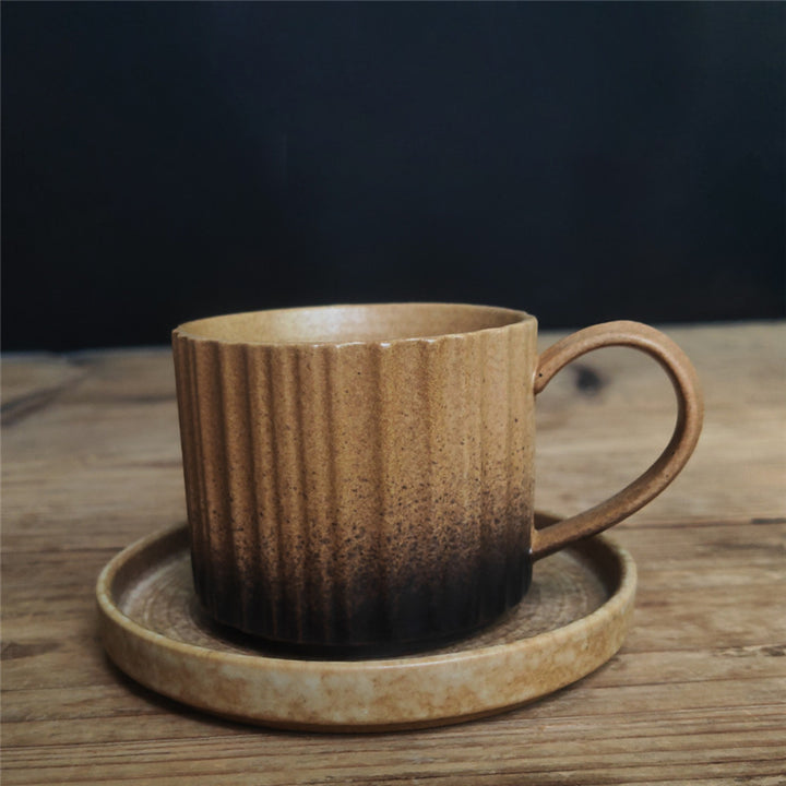 Buddha Stones Retro Striped Kiln Change Ceramic Coffee Mug Rough Pottery Tea Coffee Cup With Saucer 250ml - Antique Yellow 12cm*8.5cm*7cm*250ml - image 15