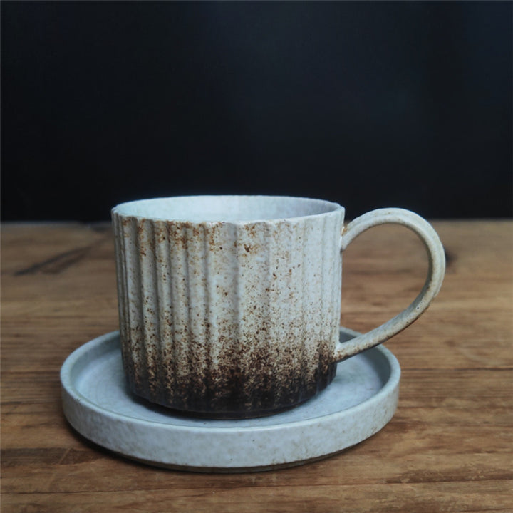 Buddha Stones Retro Striped Kiln Change Ceramic Coffee Mug Rough Pottery Tea Coffee Cup With Saucer 250ml - Azure 12cm*8.5cm*7cm*250ml - image 17